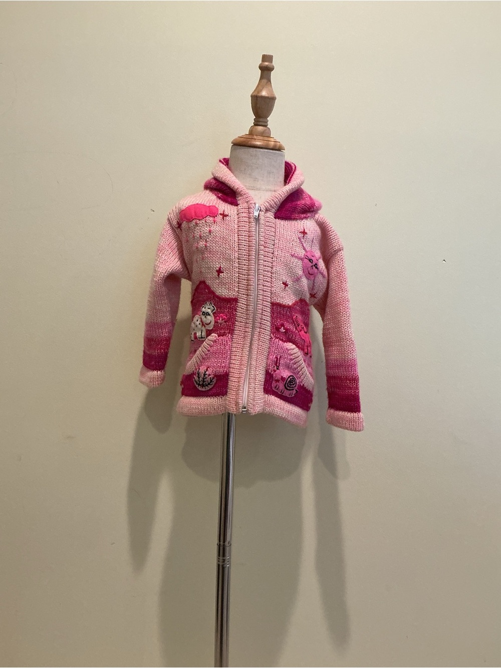 American Side Kids Pink Gradient Hooded Knit Jacket